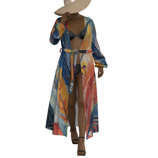 All-Over Print Women's Lace-up Chiffon Robe