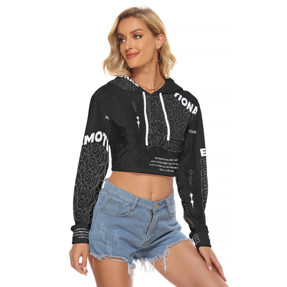 All-Over Print Women's Crop Top Hoodie|Velvet
