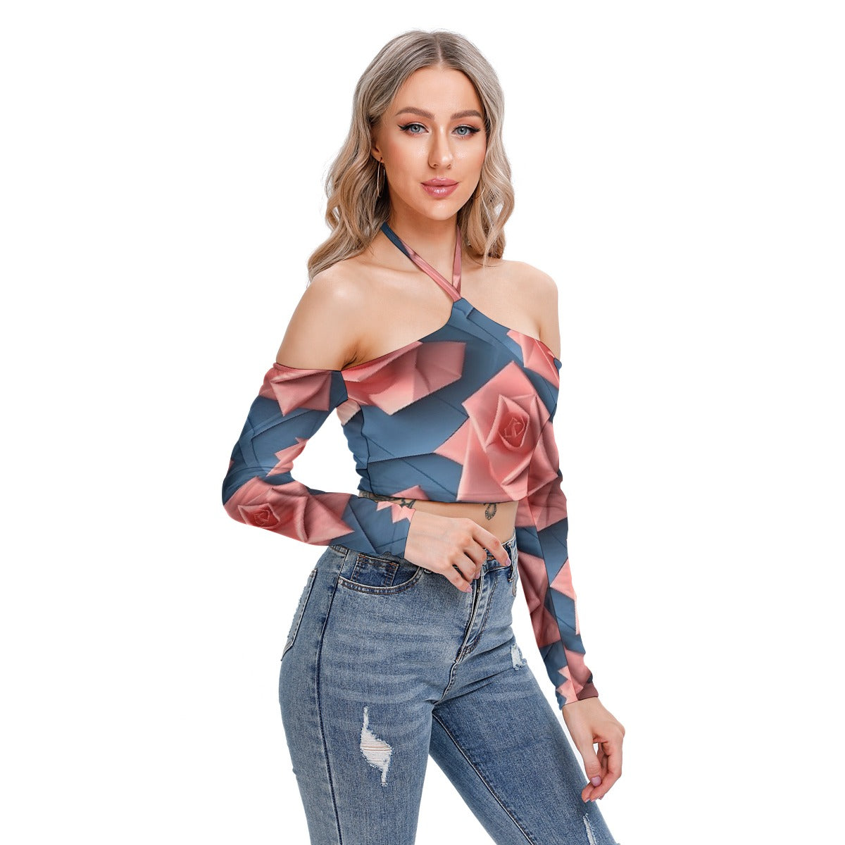 All-Over Print Women's Halter Lace-up Top