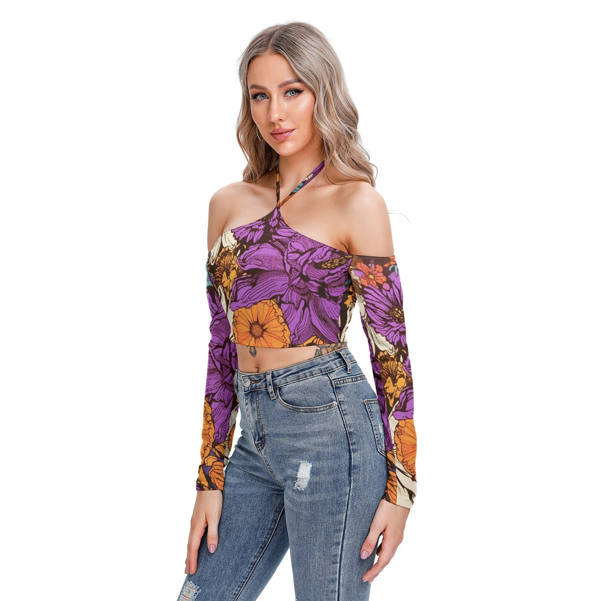 All-Over Print Women's Halter Lace-up Top