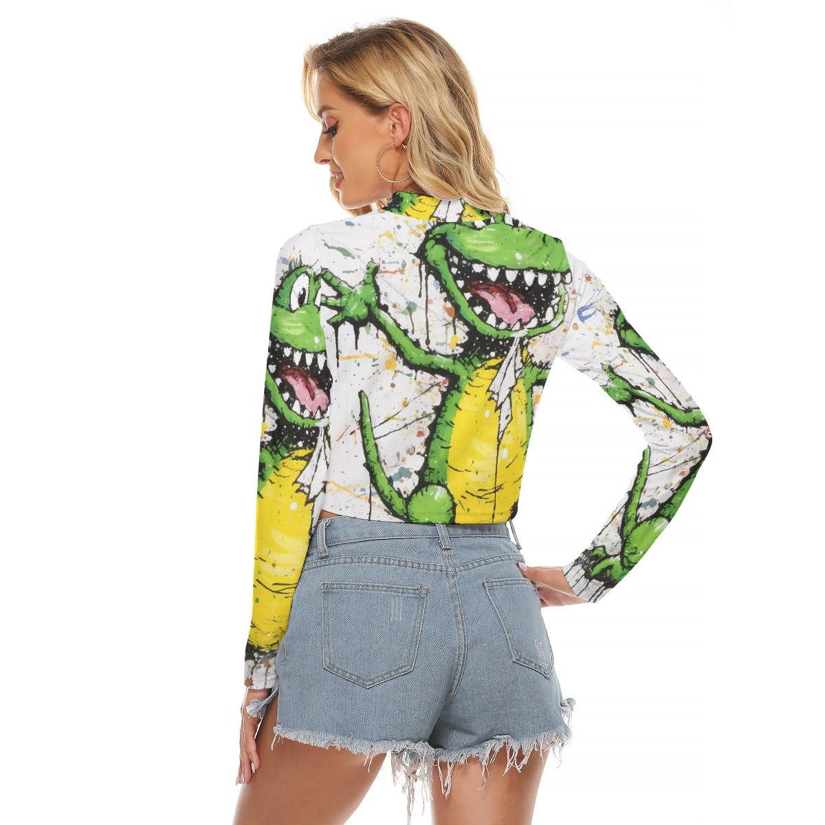 All-Over Print Women's Hollow Chest Keyhole Tight Crop Top