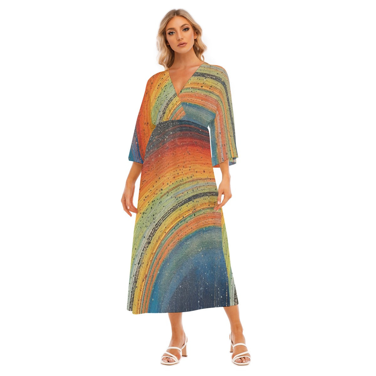 All-Over Print Women's Mid-Sleeve Long Dress