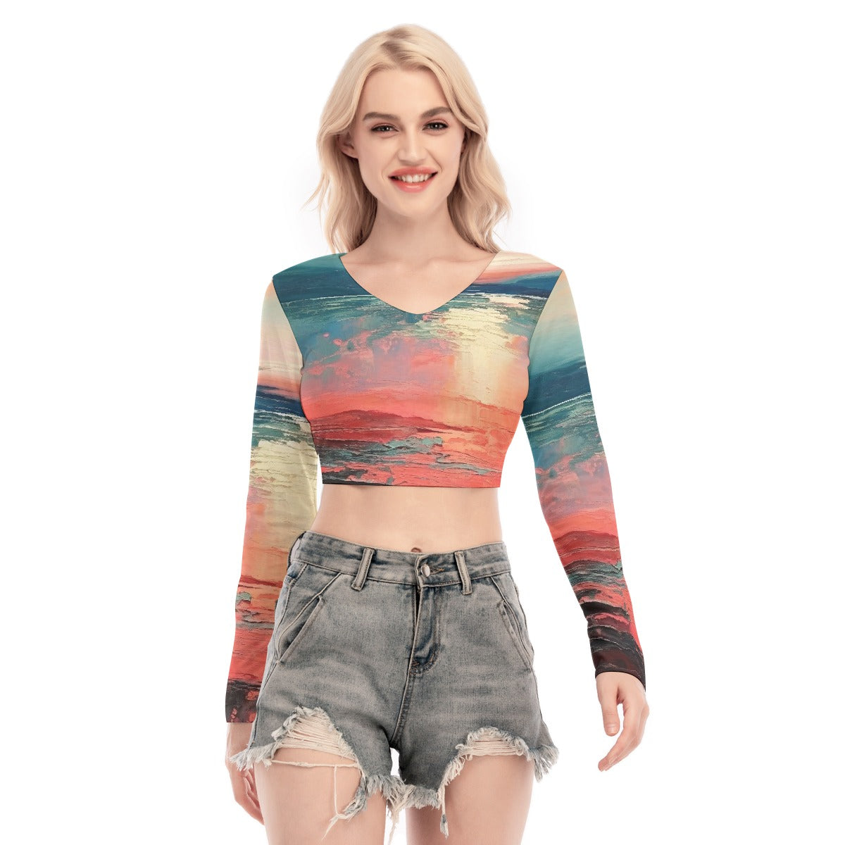All-Over Print Women's Back Hollow T-shirt With Strap
