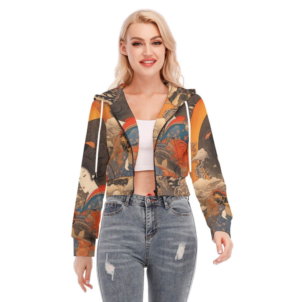 All-Over Print Women's Crop Top Hoodie With Zipper Closure