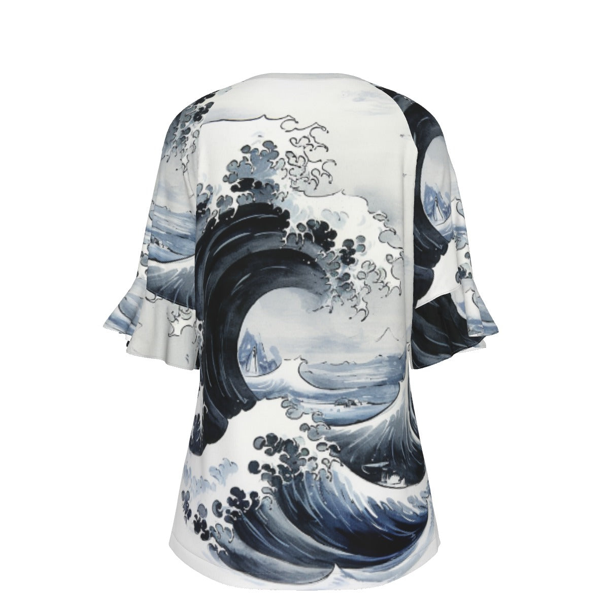 All-Over Print V-neck Women's T-shirt With Bell Sleeve