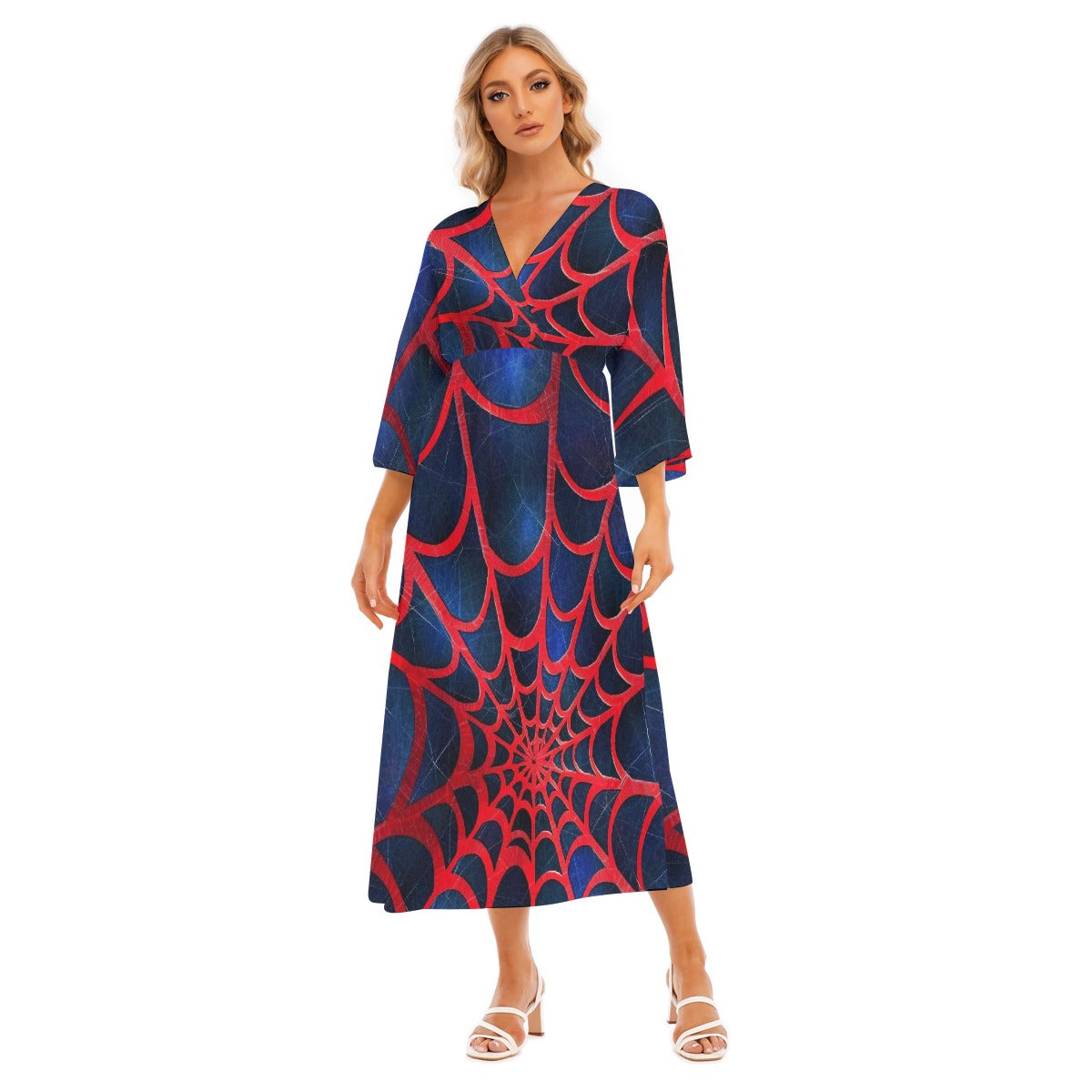 All-Over Print Women's Mid-Sleeve Long Dress