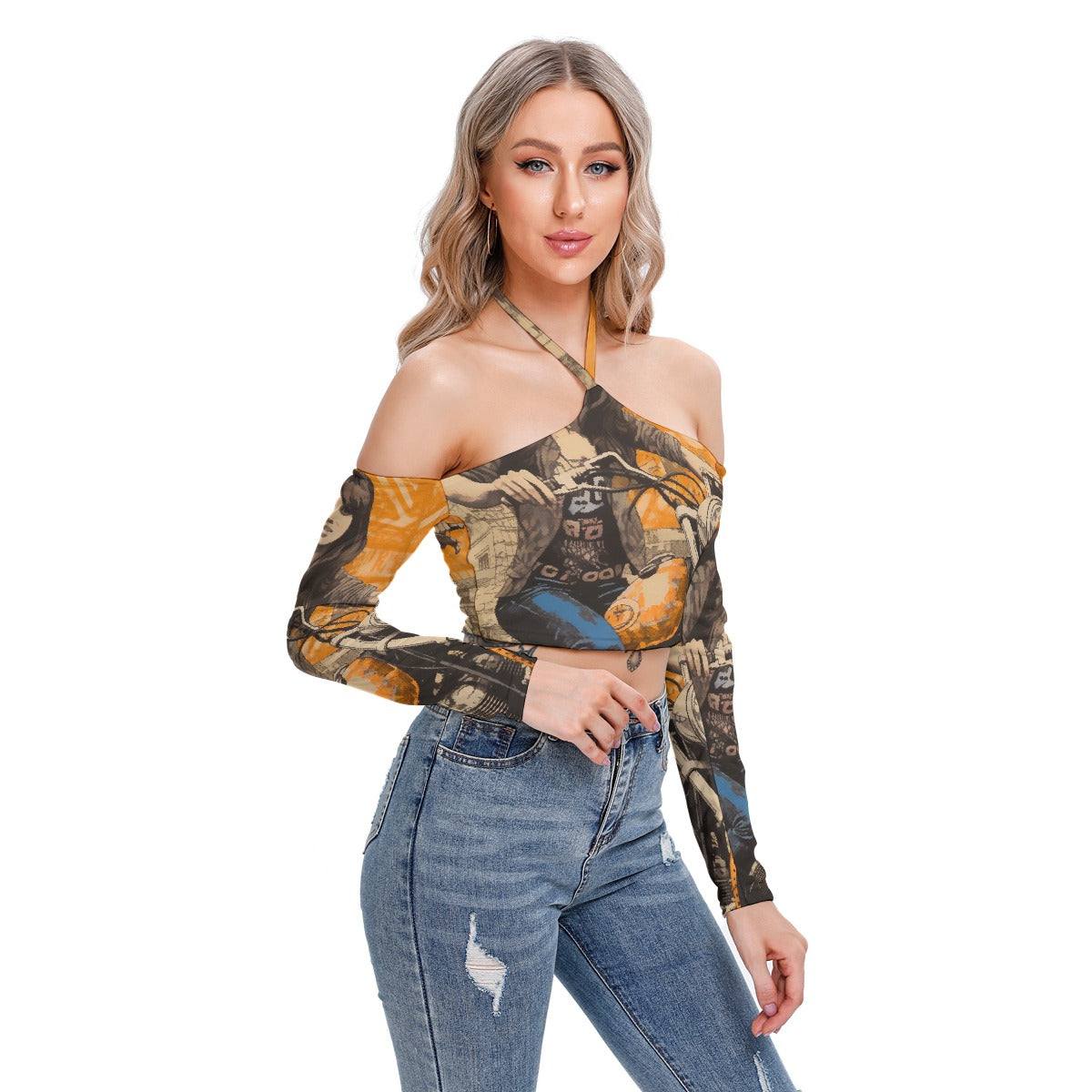 All-Over Print Women's Halter Lace-up Top