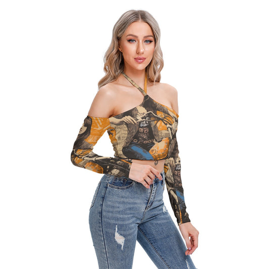 All-Over Print Women's Halter Lace-up Top