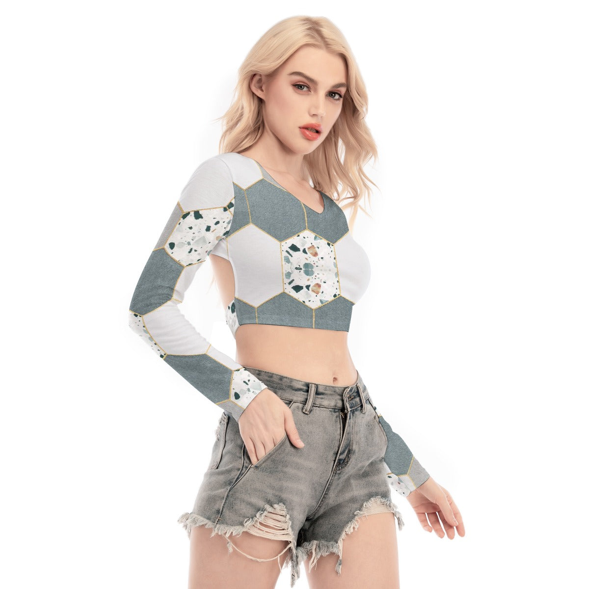 All-Over Print Women's Back Hollow T-shirt With Strap