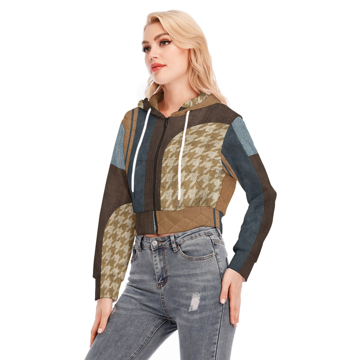 All-Over Print Women's Crop Top Hoodie With Zipper Closure