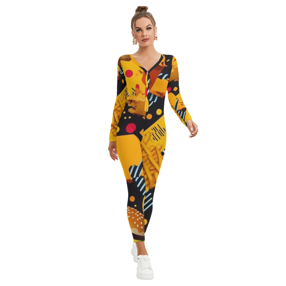 All-Over Print Women's Plunging Neck Jumpsuit