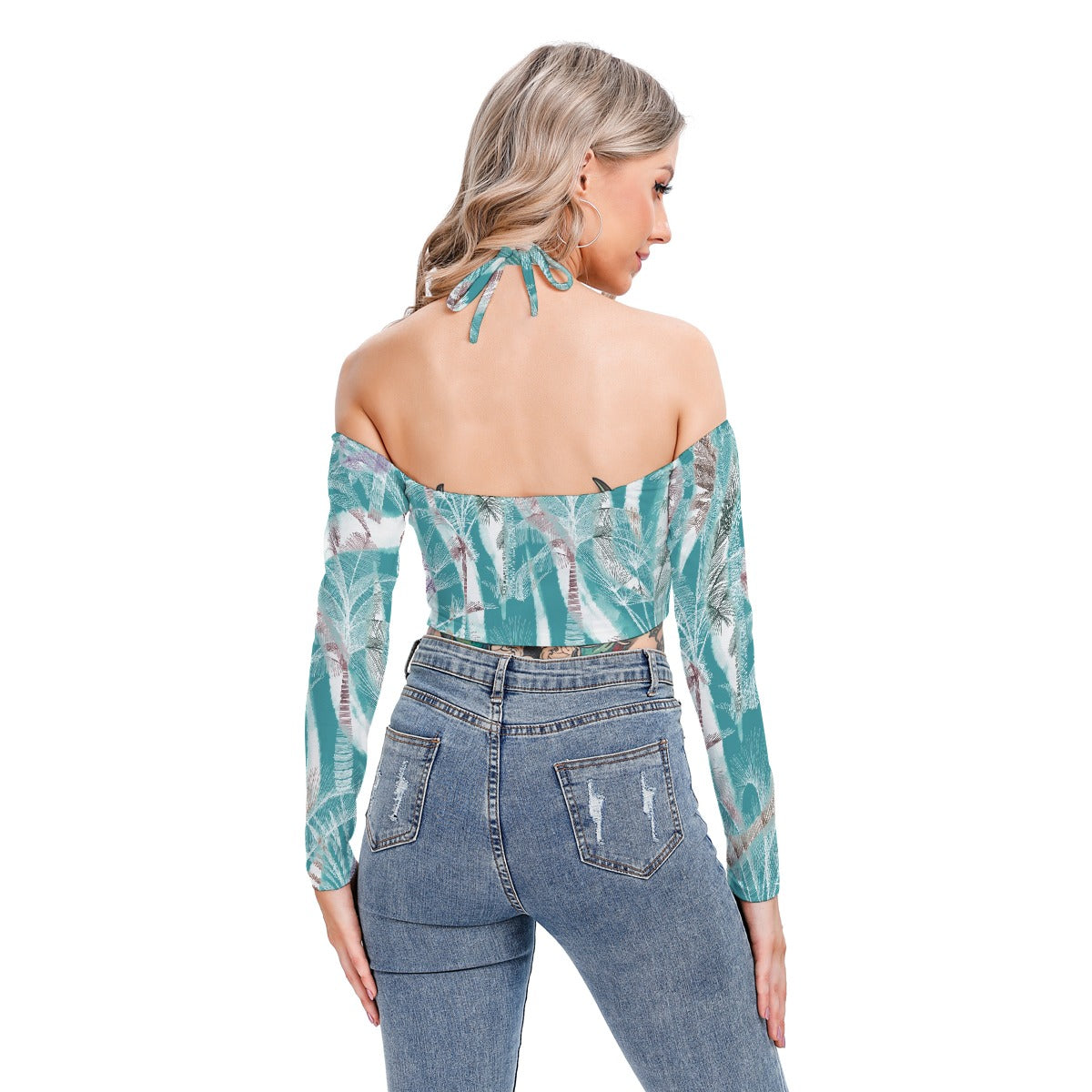 All-Over Print Women's Halter Lace-up Top