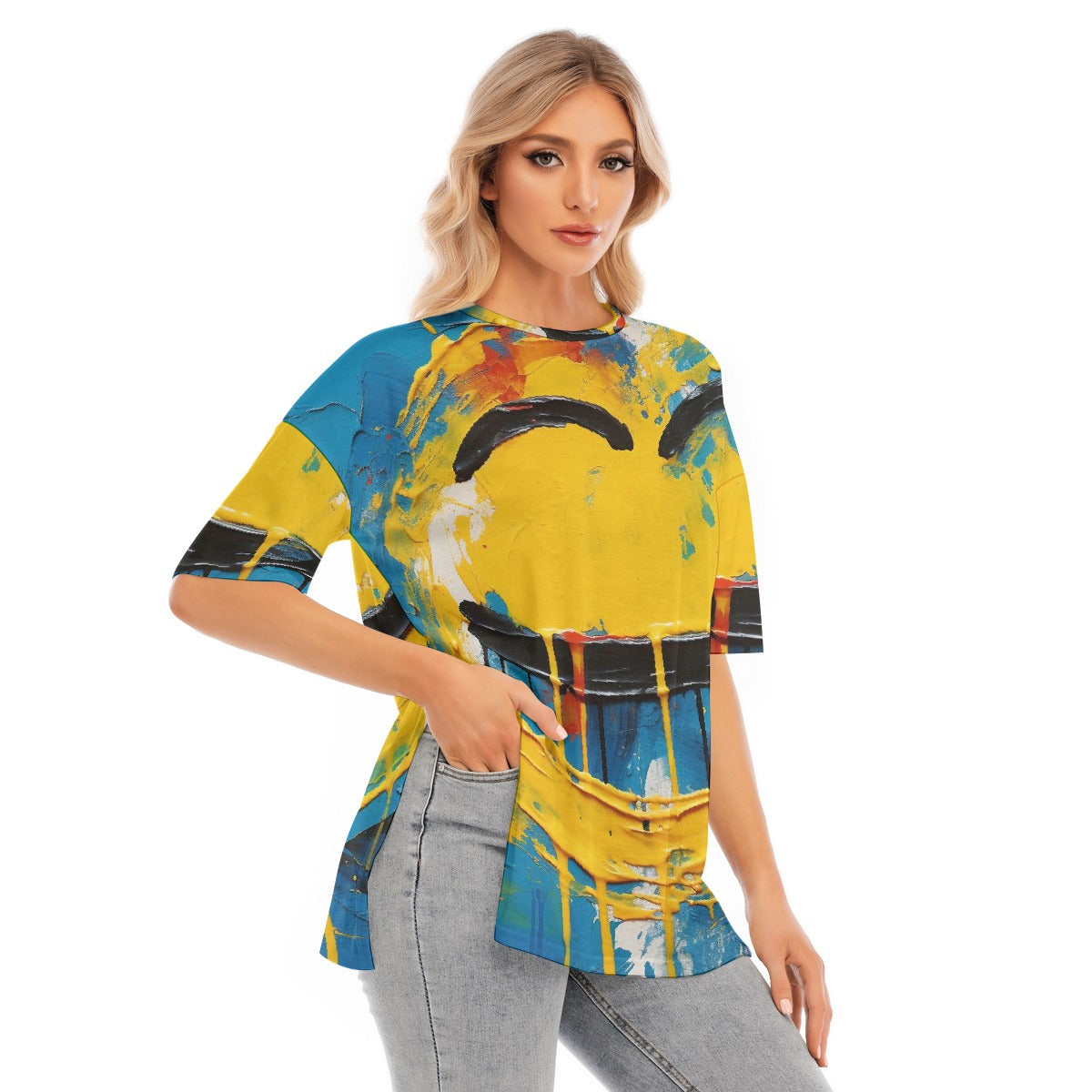All-Over Print Women's Short Sleeves T-shirt With Hem Split