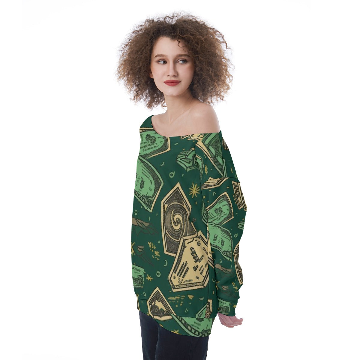 All-Over Print Oversized Women's Off-Shoulder Sweatshirt