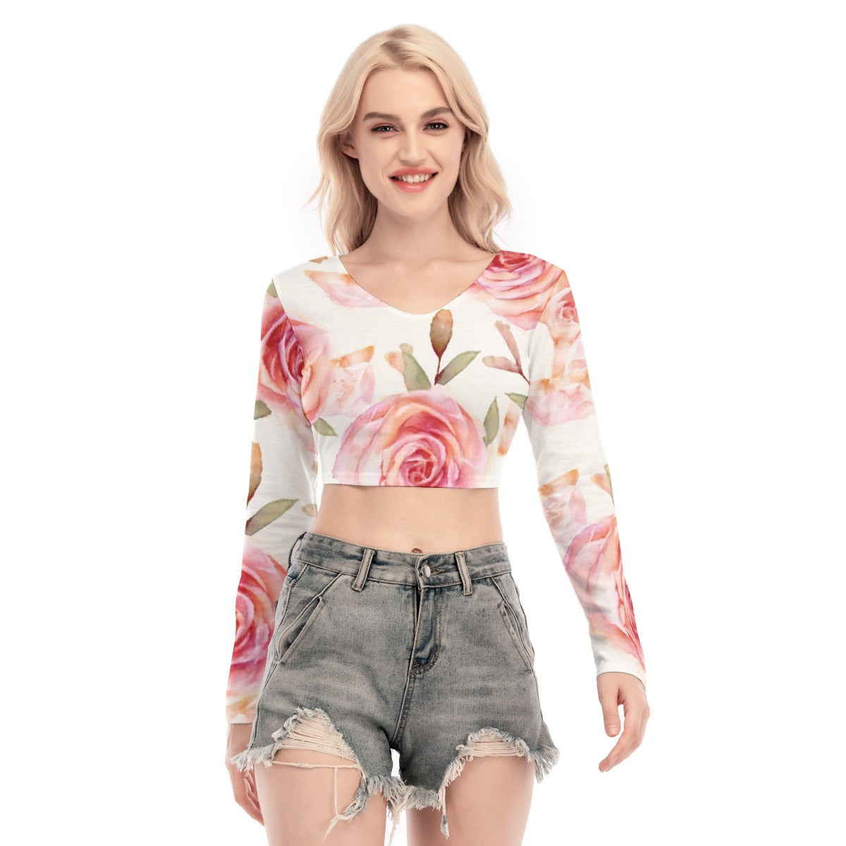 All-Over Print Women's Back Hollow T-shirt With Strap