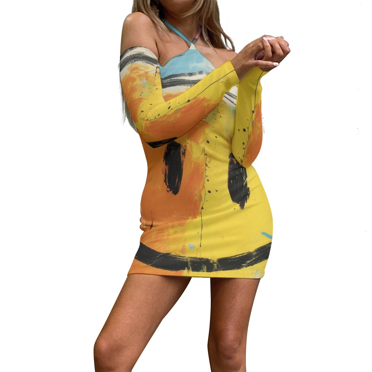 All-Over Print Women's Halter Lace-up Dress