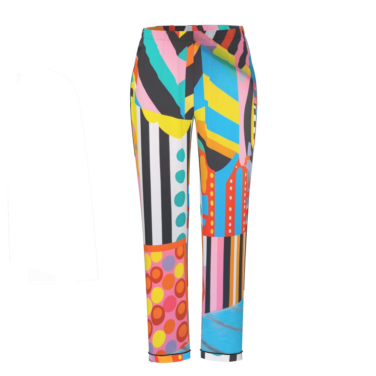 All-Over Print Women's Long Sleeve Pajama Set With Black Contrast Piping