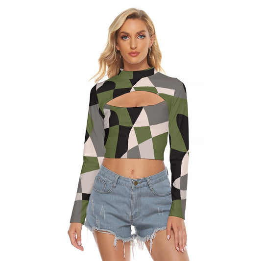 All-Over Print Women's Hollow Chest Keyhole Tight Crop Top