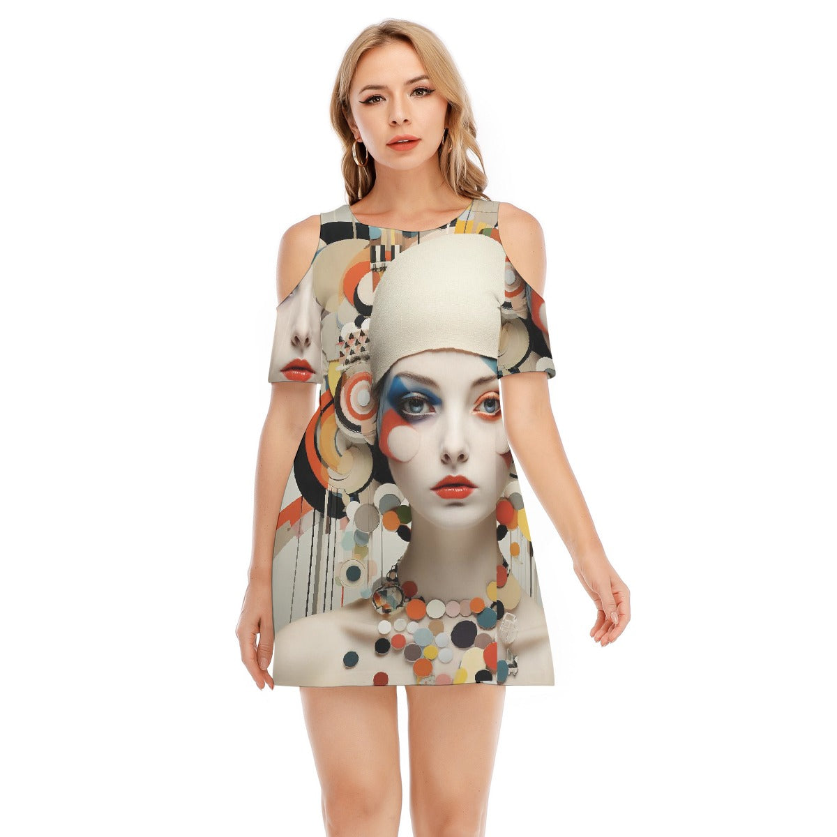 All-Over Print Women's Cold Shoulder Dress | 190GSM Cotton