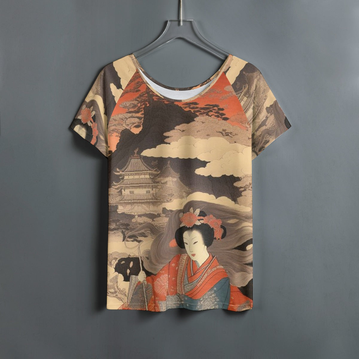 All-Over Print Women's Round Neck T-shirt With Raglan Sleeve