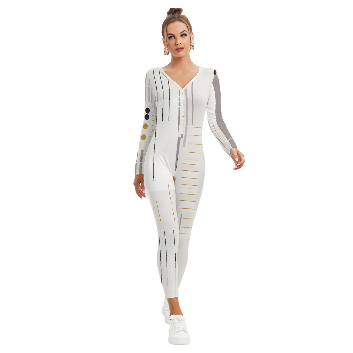 All-Over Print Women's Plunging Neck Jumpsuit