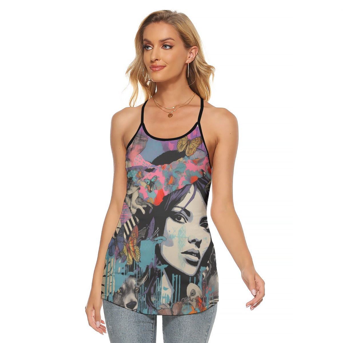 All-Over Print Women's Criss-Cross Open Back Tank Top