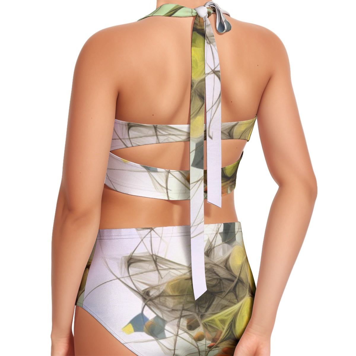 All-Over Print Women's Swimsuit Set With Halter
