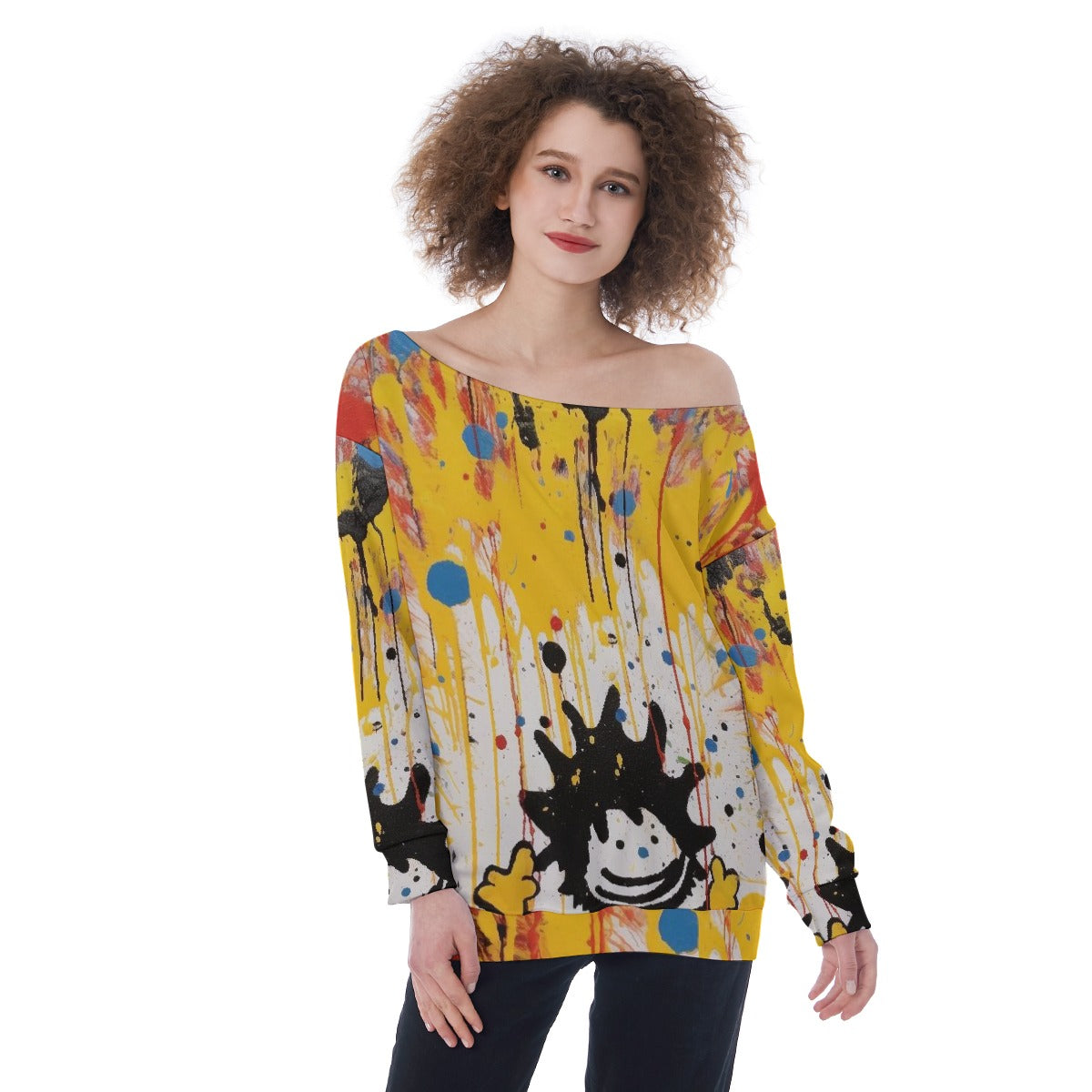 All-Over Print Oversized Women's Off-Shoulder Sweatshirt