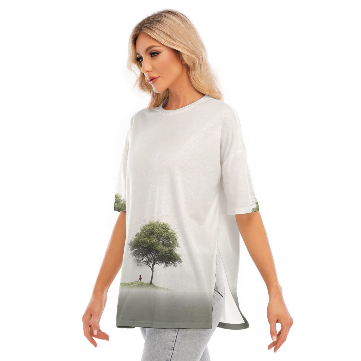 All-Over Print Women's Short Sleeves T-shirt With Hem Split