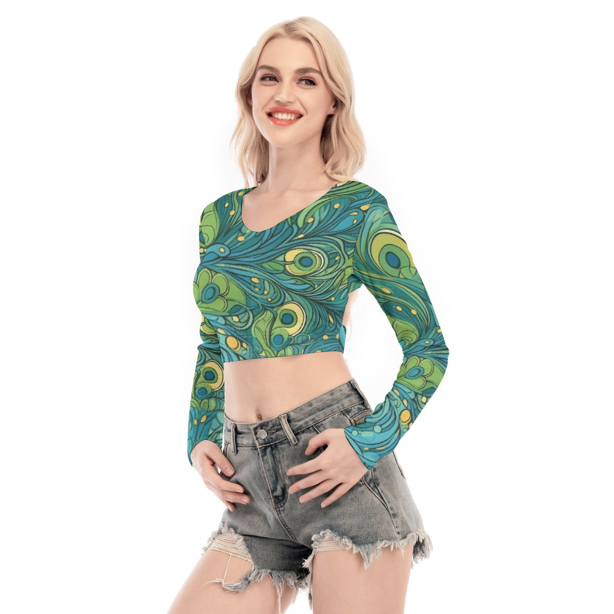 All-Over Print Women's Back Hollow T-shirt With Strap