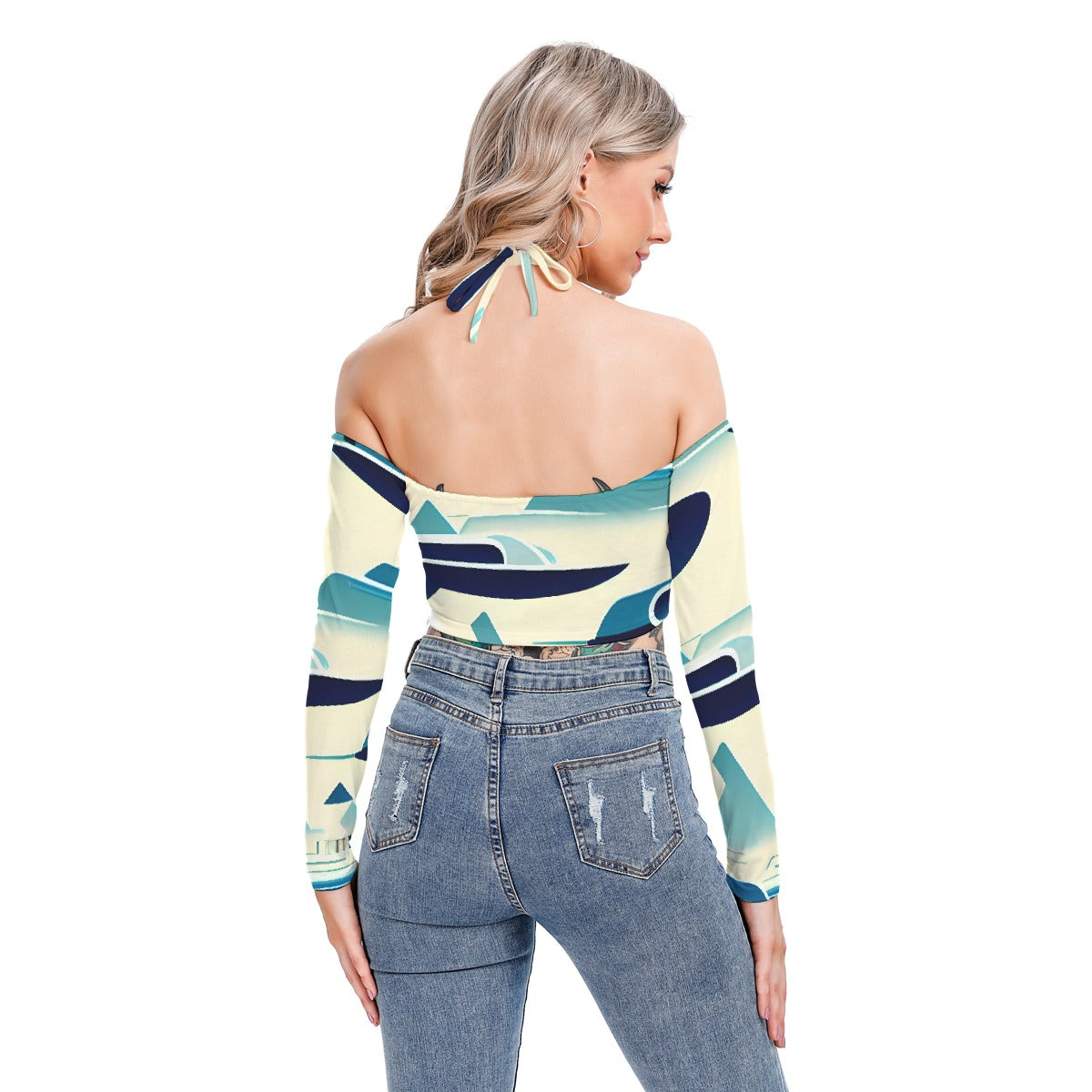 All-Over Print Women's Halter Lace-up Top