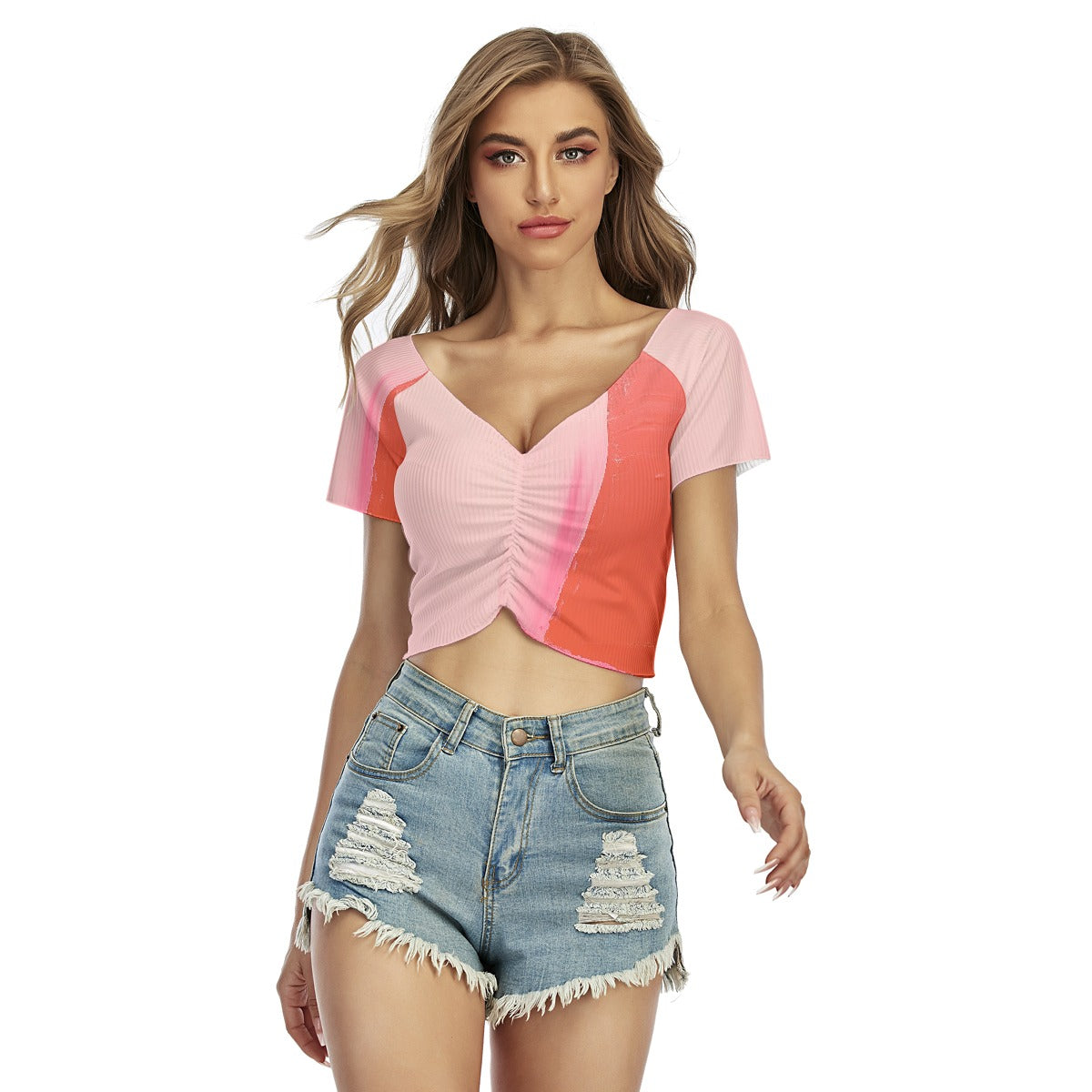 All-Over Print Women's Raglan Drawstring Front  Crop Tee