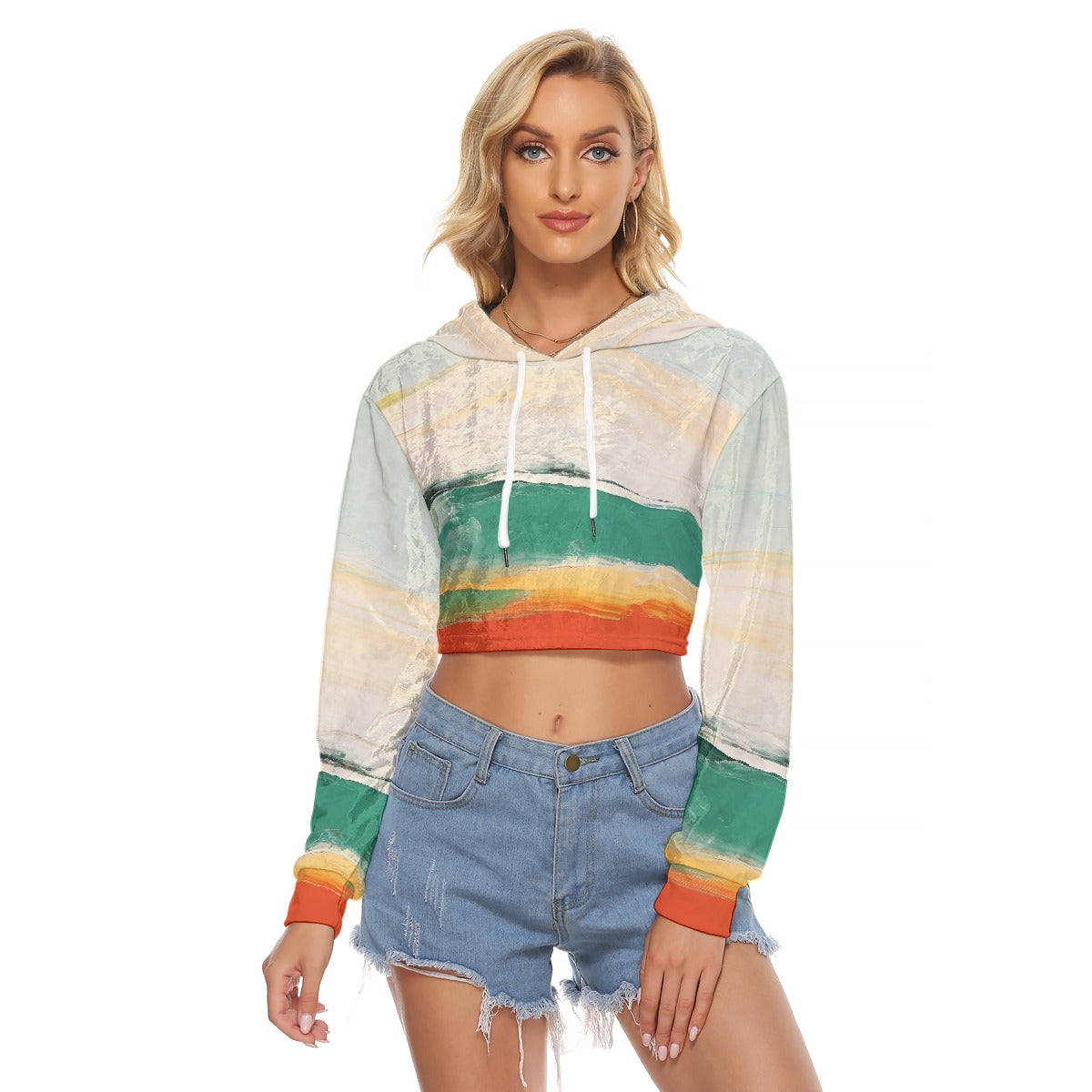 All-Over Print Women's Crop Top Hoodie|Velvet