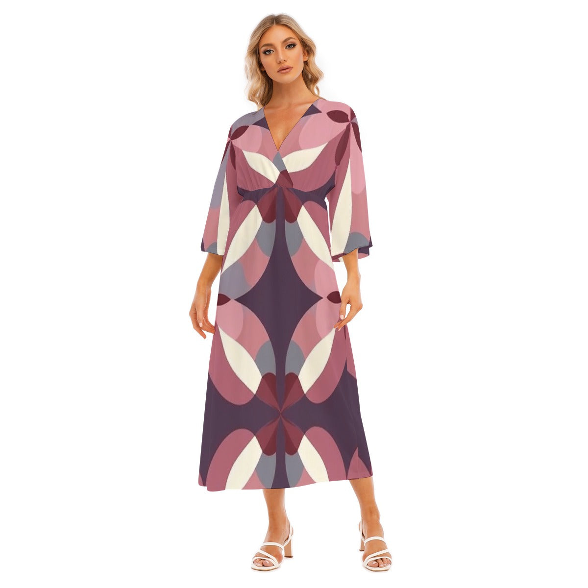 All-Over Print Women's Mid-Sleeve Long Dress