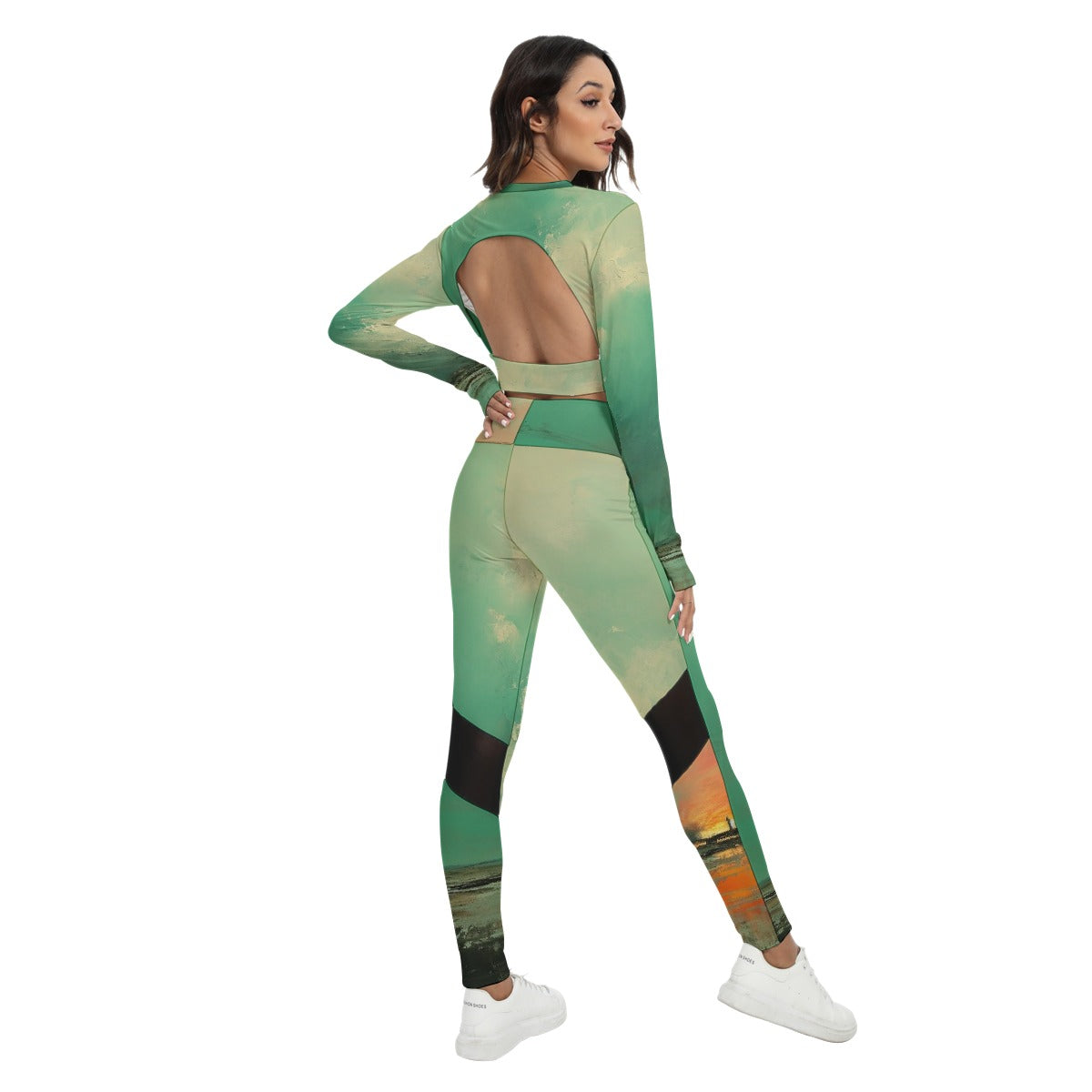 All-Over Print Women's Sport Set With Backless Top And Leggings
