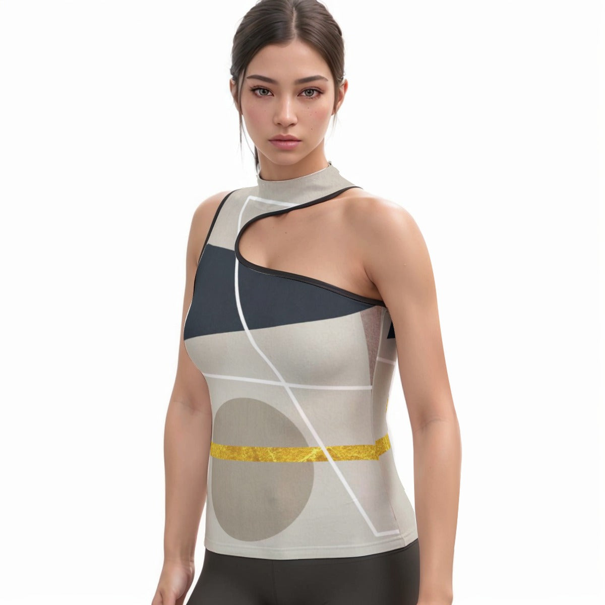 All-Over Print Women's Halter Sleeveless Asymmetrical Tank Top