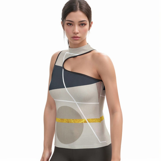 All-Over Print Women's Halter Sleeveless Asymmetrical Tank Top