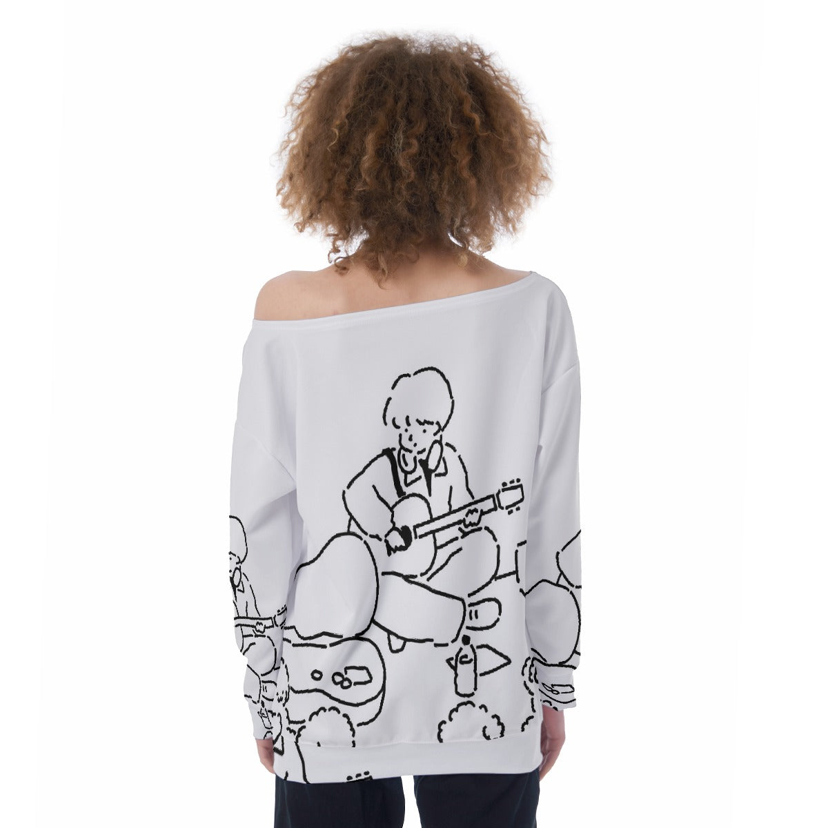 All-Over Print Oversized Women's Off-Shoulder Sweatshirt