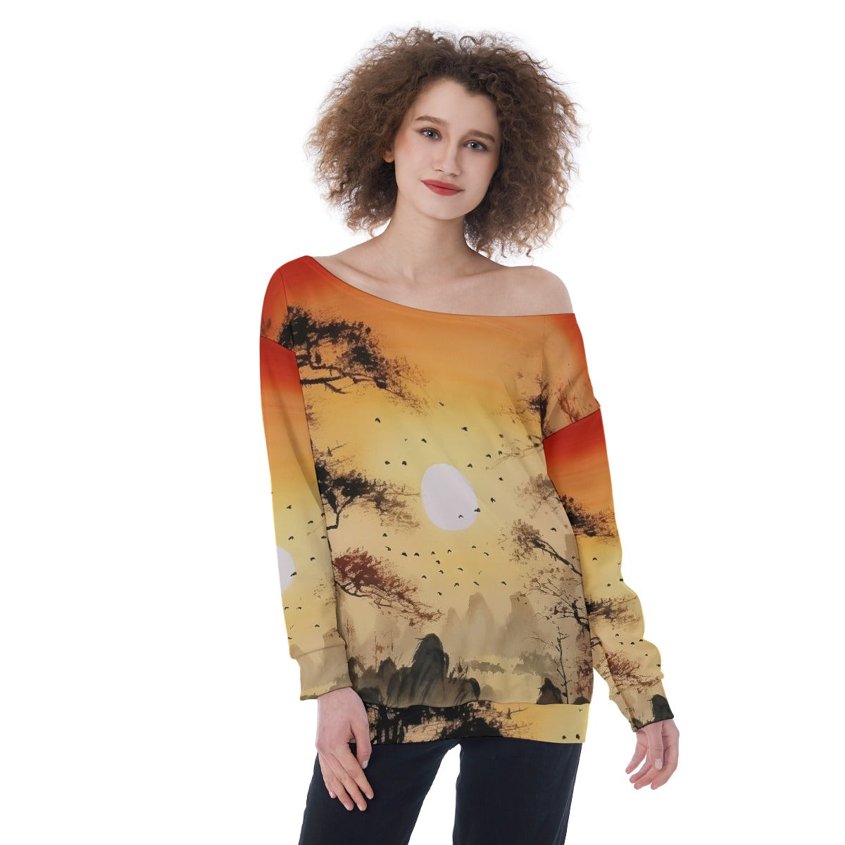 All-Over Print Oversized Women's Off-Shoulder Sweatshirt