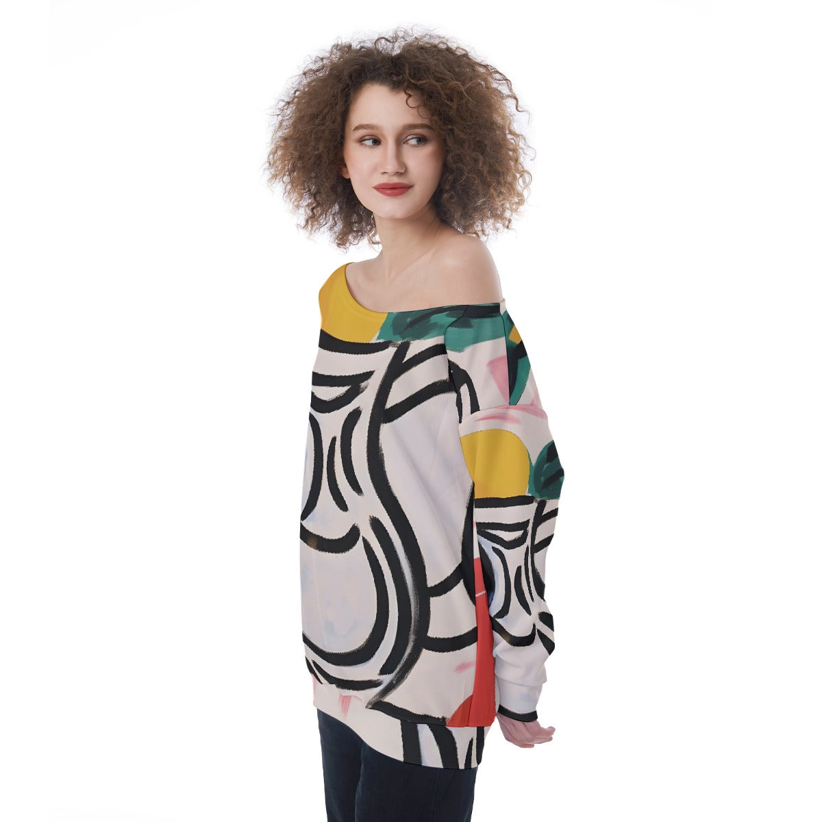 All-Over Print Oversized Women's Off-Shoulder Sweatshirt