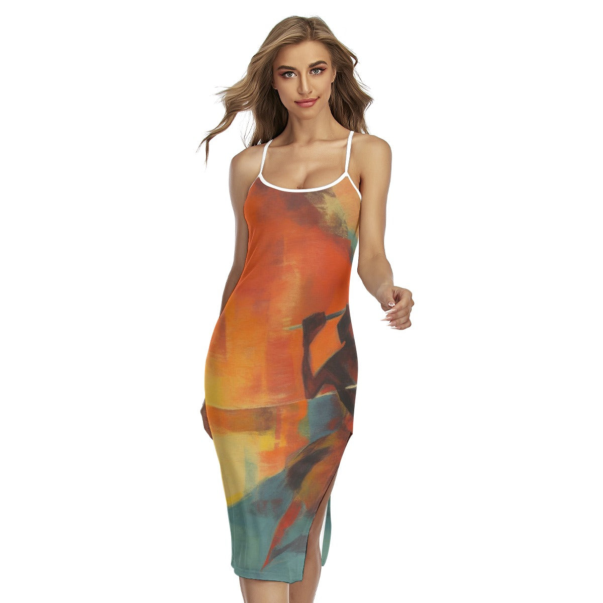 All-Over Print Women's Back Cross Cami Dress
