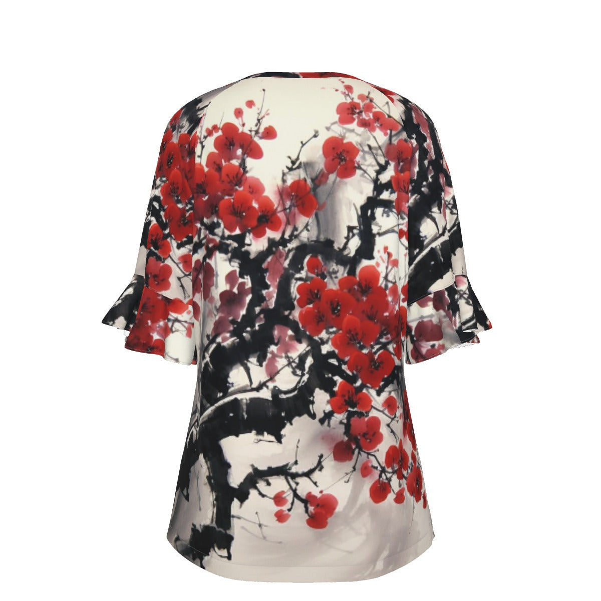 All-Over Print V-neck Women's T-shirt With Bell Sleeve