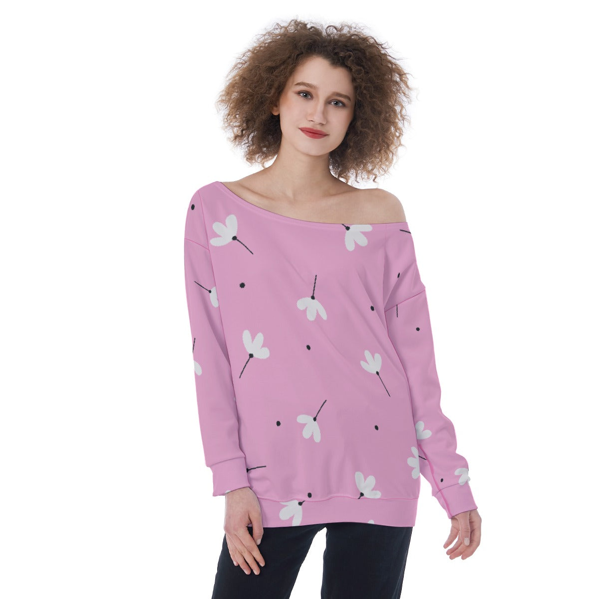 All-Over Print Oversized Women's Off-Shoulder Sweatshirt