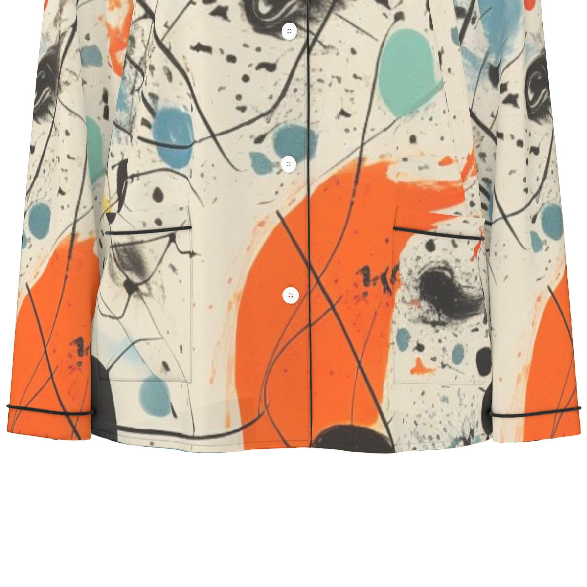 All-Over Print Women's Long Sleeve Pajama Set With Black Contrast Piping