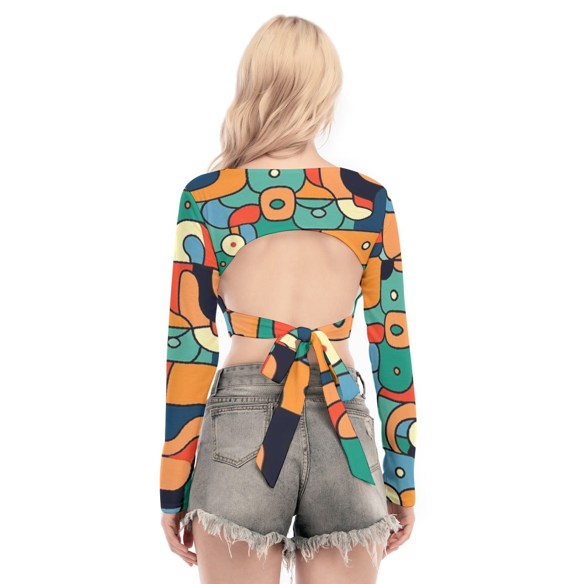 All-Over Print Women's Back Hollow T-shirt With Strap