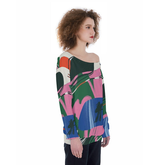 All-Over Print Oversized Women's Off-Shoulder Sweatshirt