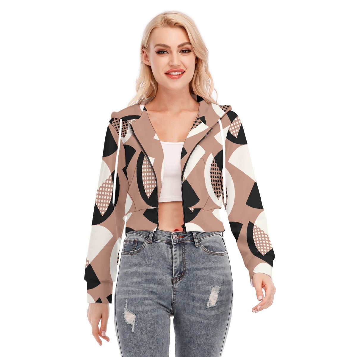 All-Over Print Women's Crop Top Hoodie With Zipper Closure