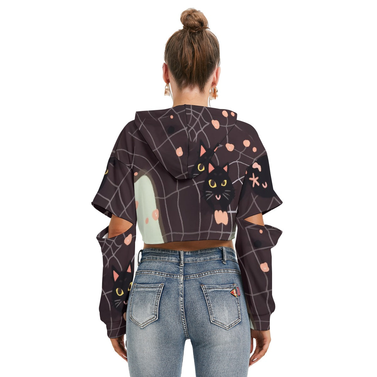 All-Over Print Women's Heavy Fleece Hoodie With Hollow Out Sleeve