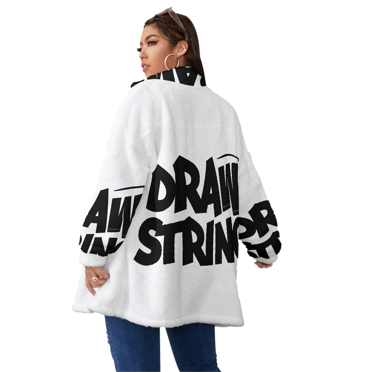 All-Over Print Unisex Borg Fleece Stand-up Collar Coat With Zipper Closure(Plus Size)