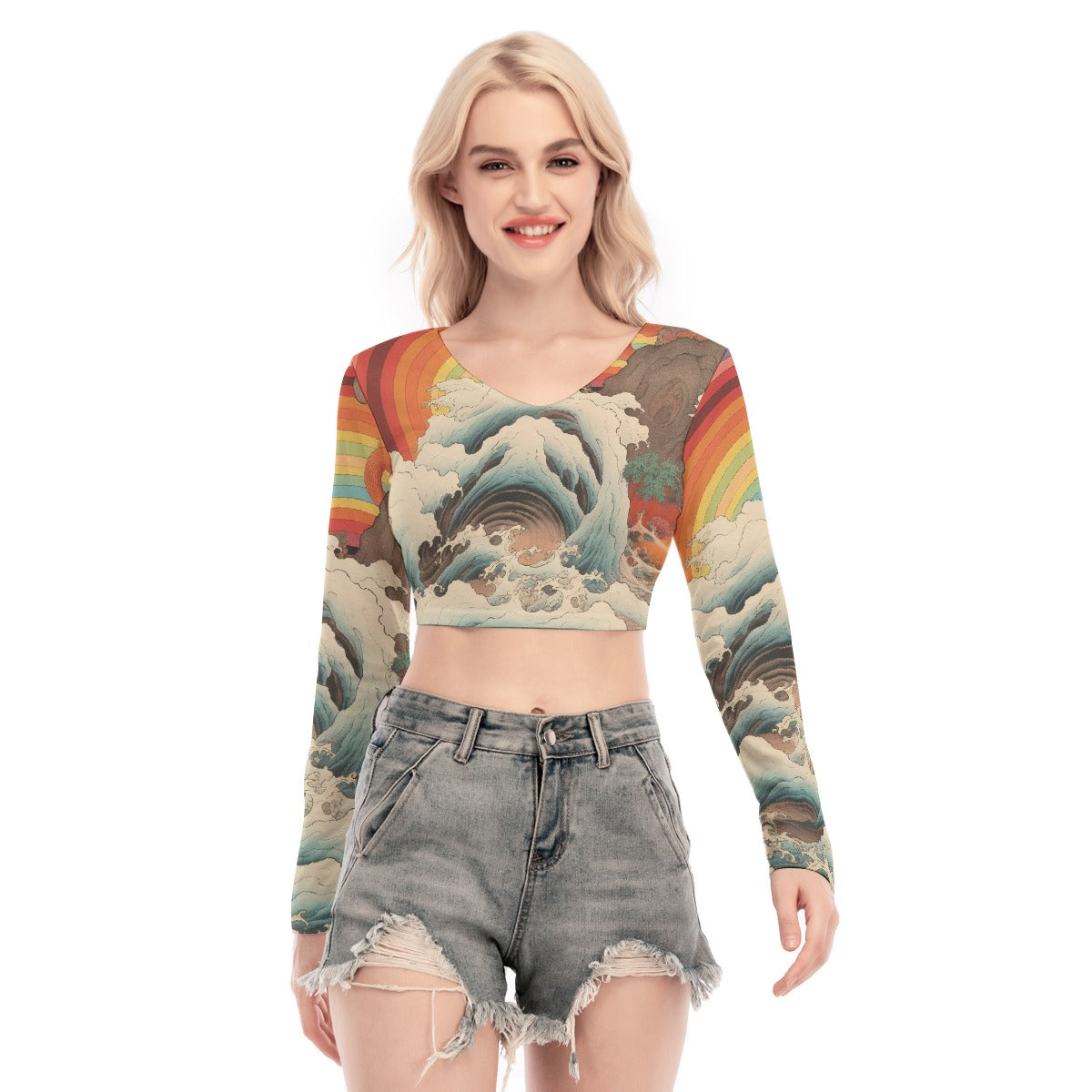 All-Over Print Women's Back Hollow T-shirt With Strap